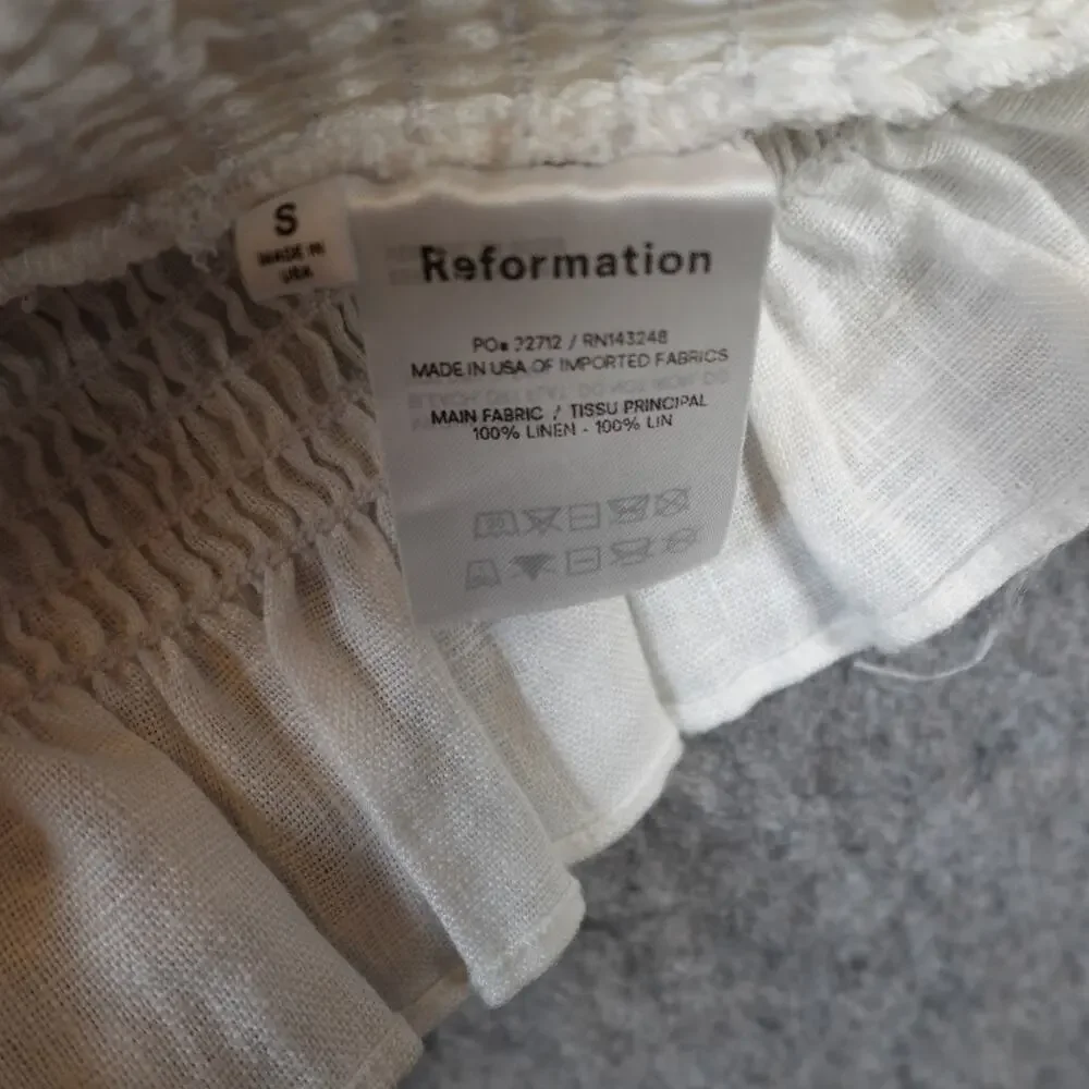 Reformation Top Womens Small Tangerine White Linen Smocked Square‎ Cottagecore